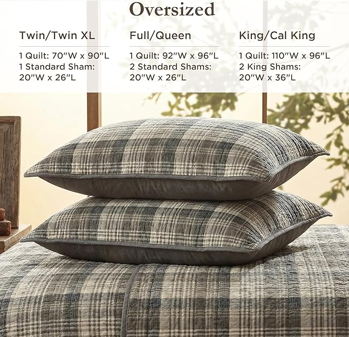 Woolrich Reversible Quilt Cabin Lifestyle Design - All Season, Breathable Coverlet Bedspread Bedding Set, Matching Shams, Oversized Full/Queen, Tasha Plaid Tan/Brown 3 Piece
