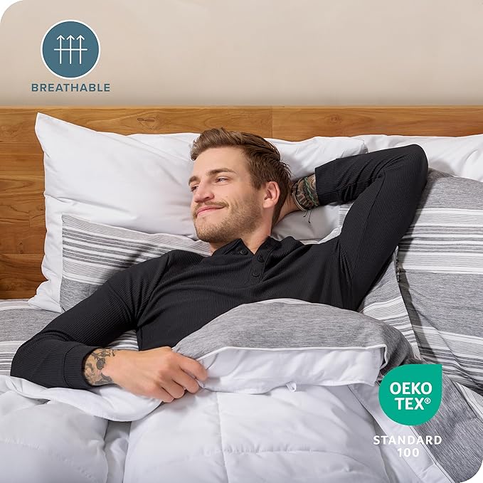 Bare Home Twin XL Sheet Set - 1800 Ultra-Soft Microfiber Twin Extra Long Sheets - Double Brushed - Deep Pockets - Easy Fit - Soft - 3 Piece Set - Bed Sheets (Twin XL, Heathered Charcoal - Stripe)