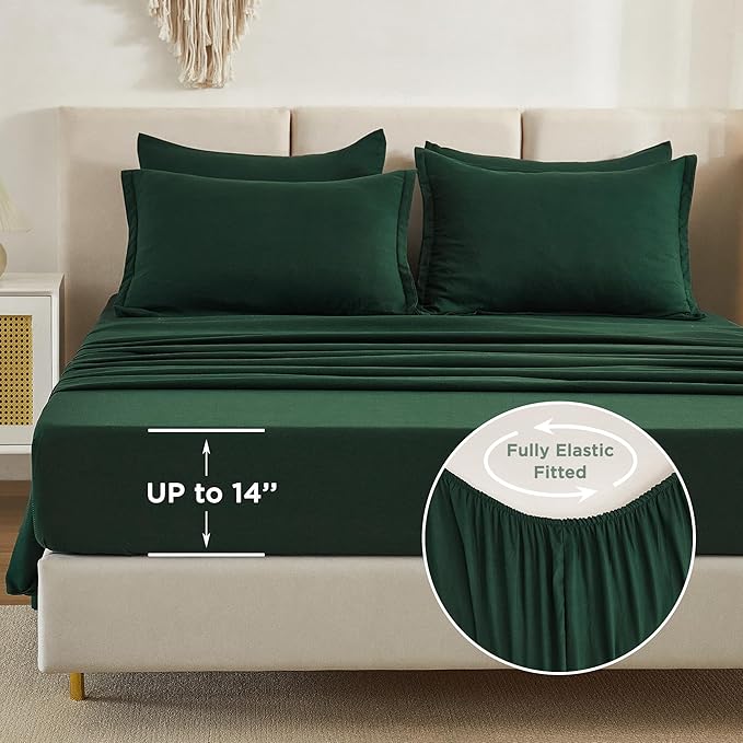 Litanika Super King Comforter Sets Emerald Green - 7 Pieces Bed in a Bag Oversized King Bedding Comforter Sets, Solid Lightweight Bed Set with Comforter, Sheets, Pillowcases & Shams
