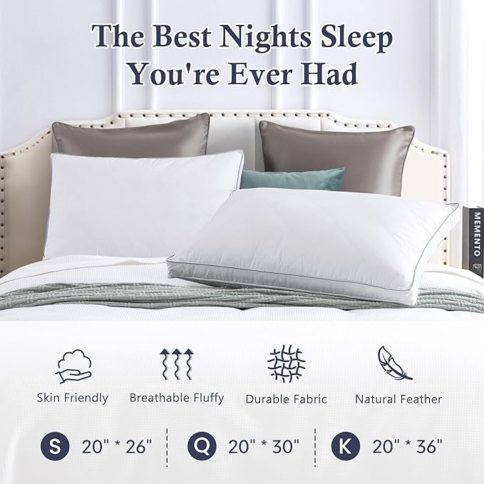 puredown® Made in USA Goose Feathers and Down Gusseted Pillows, 100% Cotton Cover, Pillows King Size Set of 2, Hotel Luxury Gusseted Bed Pillows for Sleeping