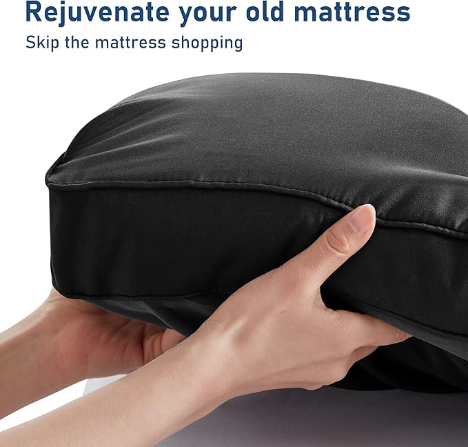 Full Mattress Topper Extra Thick Pillowtop Cooling Mattress Topper Plush Mattress Pad Cover Protector with 8-21 Inch Deep Pocket 3D Snow Down Alternative Fill Black