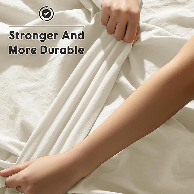 SONORO KATE 100% French Pure Linen Sheets, Breathable and Durable Line Twin XL Size Sheets, Anti-Tear Line Bed Sheets, Machine Washable, 16 Inch Deep Pocket - 3 Piece (Cream, Twin XL)