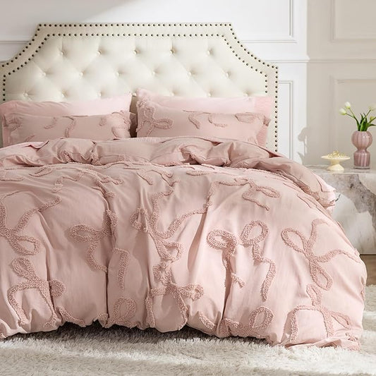 Bedsure Tufted Rose Pink Full Size Comforter, GentleSoft™ 3 Pieces Bow Cute Bedding Pink Room Decor, Gifts for Girls Teens Women, All Seasons, 1 Bed Comforter, 2 Pillow Shams, 82x86 Inches