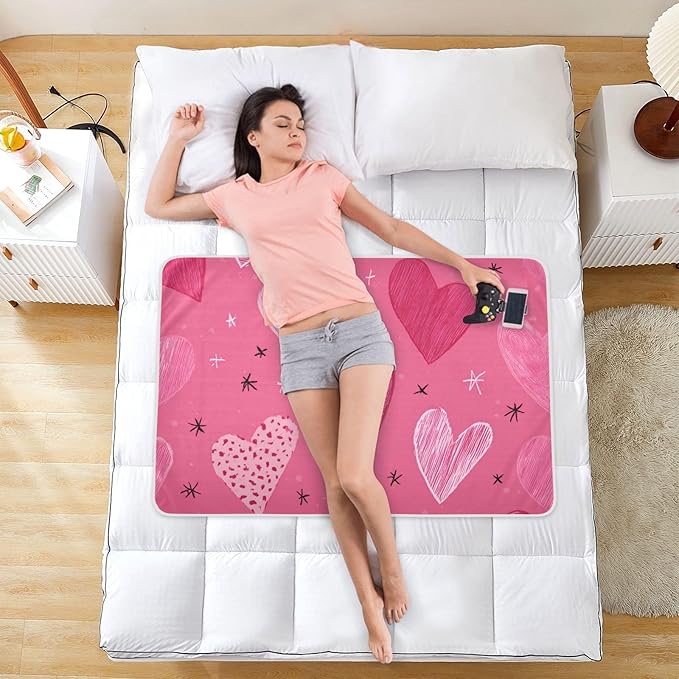 Waterproof Bed Pad Reusable Changing Pad Toddler Mattress Protector Large Pee Pad Baby Diaper Pad Soft Washable Liner Hearts Stars Hot Pink
