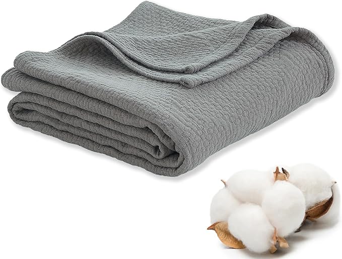 Premium 100% Cotton Blanket – All-Season Soft Breathable Bed Blanket for Queen Size – Lightweight Stylish Textured Throw for Bed– Giftable Cozy Bedding