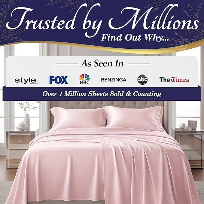 DECOLURE 100% Viscose Derived from Bamboo Sheets Queen Size - Luxury 4 Pc Naturally Cooling Sheets, Ultra Soft Bed Set - Deep 17" Pockets, Durable Double Stitching, Oeko Tex Standard (Light Pink)