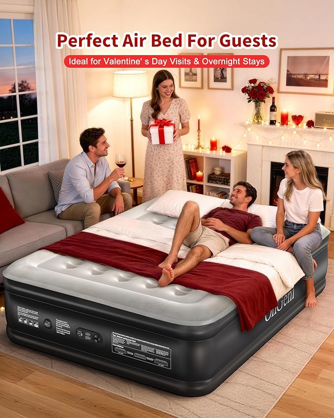 OhGeni 20" Queen Air Mattress (1-Pack) with Built in Pump, Inflatable Blow Up Bed, Upgraded Air Column Support for Enhanced Stability, Raised Height for Easy Entry & Exit, 650 lbs Capacity
