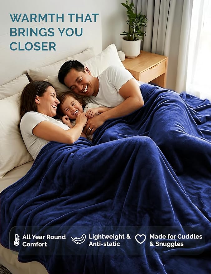 Casa Platino Fleece Blanket Twin Size – 300 GSM Navy Blue Fleece Throw for Bed or Couch – Soft Cozy Warm Holiday Bed Blanket for Winter, Fuzzy Plush Elegant Gifts for Kids, Men & Women - 68x90 Inch