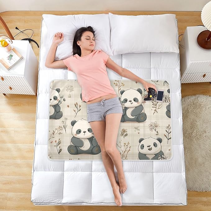 Waterproof Bed Pad Reusable Changing Pad Toddler Mattress Protector Large Pee Pad Baby Diaper Pad Soft Washable Liner Beige Plaid Panda Flower