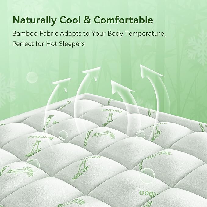 Anluoer Memory Foam Mattress Topper Full for Back Pain, Rayon Derived from Bamboo Pillow Top Mattress Topper for Hot Sleepers,Cooling Mattress Pad with 8-21" Deep Pocket, 54x75 Inches, White