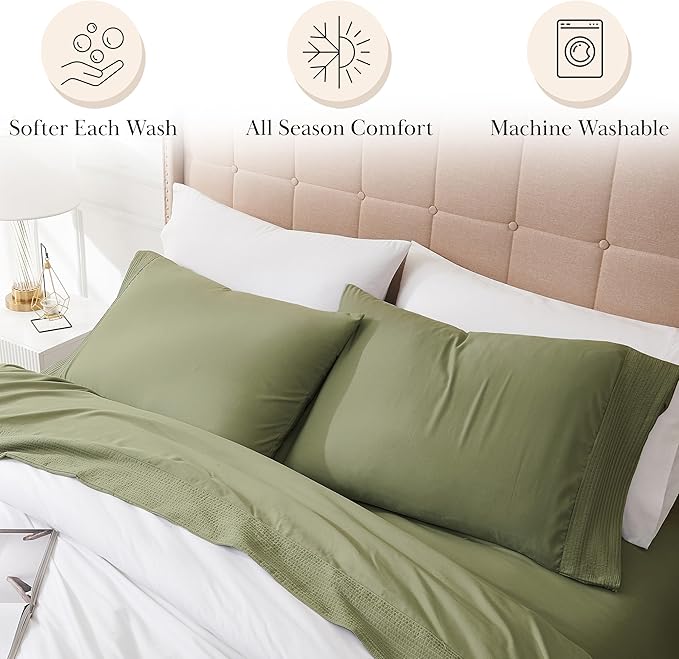 Southshore Fine Living Inc. Split King Bed Sheets 5-Piece Set | 21" Extra Deep Pocket with 2 Pillowcases | Hotel Luxury Quality | Easy Care Shrinkage Free Bedsheet | Microfiber Bedsheets | Sage Green