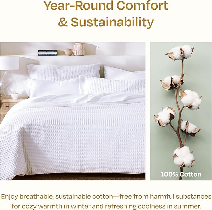 California Design Den King Size Duvet Cover Oversized Set 100% Cotton 3 Pc Set with Pillow Shams,Soft Textured White Duvet Cover, 120" x 98" to Fit Oversized King Duvet (Waffle)