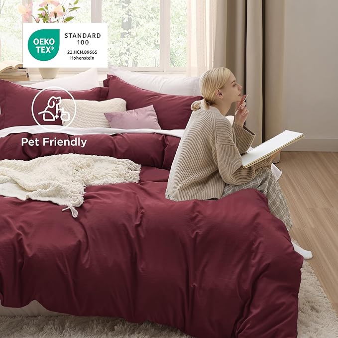 Bedsure Winery Duvet Cover King Size - 3 Pieces Prewashed Extra Soft Bedding Set, Includes 1 Duvet Cover 104x90 Inches with Zipper Closure & 2 Pillow Shams, Comforter Not Included
