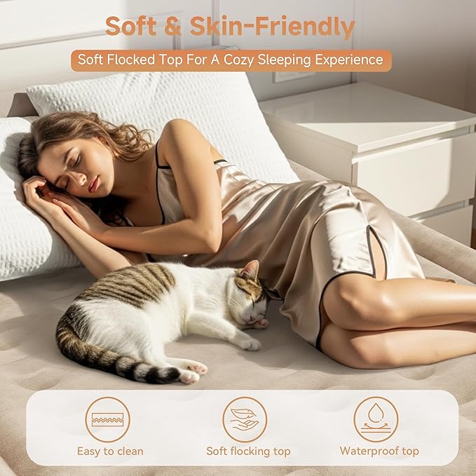 Sebor Air Mattress Twin with Built-in Pump 18", Comfortable Self-Inflating Air Mattress with High-Speed Pump, Durable Blow Up Mattress Twin with Storage Bag for Guests, Camping, Travel