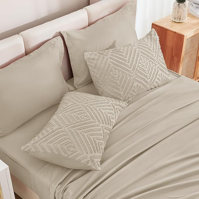 Andency Oversized King Size Comforter Set with Sheets Oatmeal - 7 Pieces Bed in a Bag Oversized King Boho Tufted Lightweight Bedding Sets with Comforter, Sheets, Pillowcases & Shams