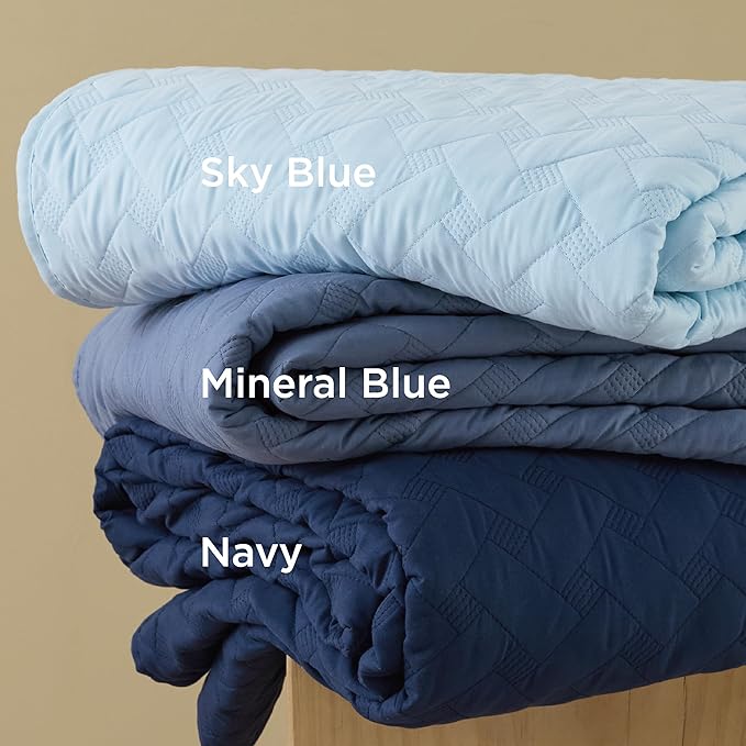 Bedsure Quilts Twin Size - Lightweight Bedspreads Twin Size with Basket Weave Pattern, Soft Quilt Bedding Set, Mineral Blue Comforter Set Coverlet for All Seasons with 1 Pillow Sham (68" x 86")