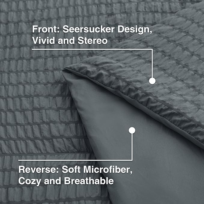 Love's cabin Seersucker Charcoal Grey King Size Comforter Set, 7-Piece All Season Lightweight Bed in a Bag Bedding Set with Comforter, Flat Sheet, Fitted Sheet, Pillowcases and Shams | Soft, Breathable, Lightweight