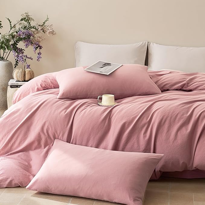 JELLYMONI Duvet Cover Twin Size - 100% Washed Cotton Comforter Cover with Linen-Like Texture, Breathable & Soft Bedding for Modern Home, Guest Room and Everyday Use,1 Duvet Cover & 1 Pillowcase
