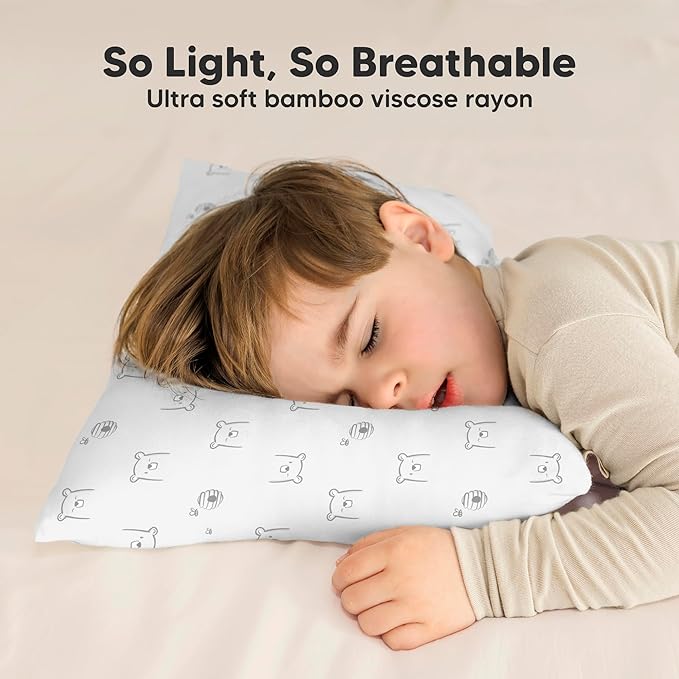 KeaBabies Toddler Pillow with Pillowcase - 13x18 My Little Cuddly Kids Travel Pillows for Sleeping, Nap, Viscose from Bamboo Nursery Pillowcase, Soft & Breathable, Toddler 2-5 Years Old (Bumble Bear)