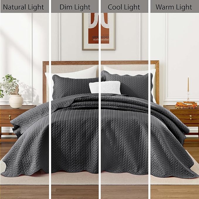 IR Imperial Rooms 8 Pack Quilt King Size Bedding (106" x 96") - Bulk Wholesale for Hotels, Guest Bedroom & Airbnbs - Lightweight Microfiber Reversible Embossed Quilts Bedspread (Charcoal)