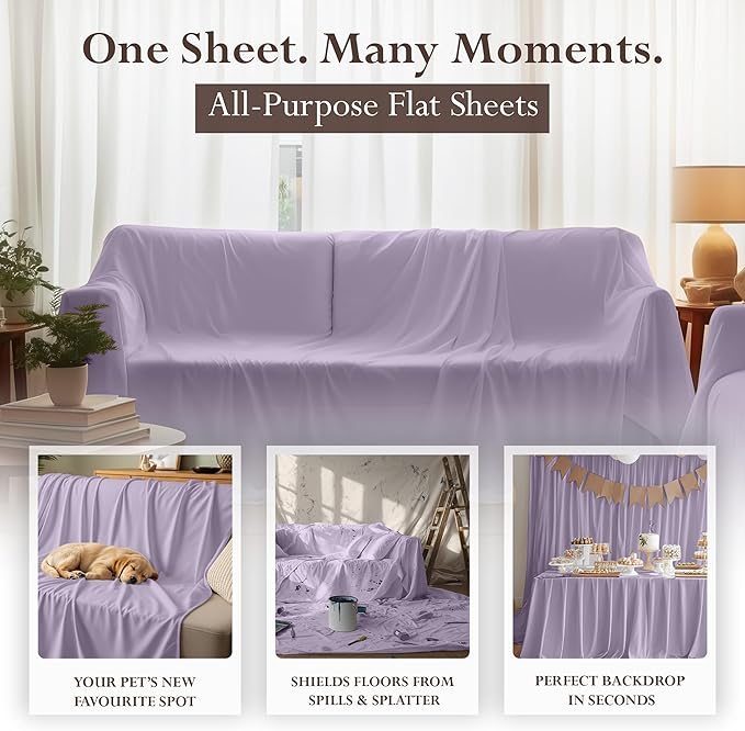 Utopia Bedding Flat Sheet - 1 Pack (Queen, Lavender) - Soft Brushed Microfiber Fabric - Shrinkage & Fade Resistant Top Sheet - Easy Care Bed Sheet