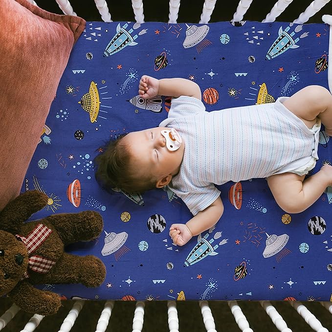 Astronaut Space Galaxy Baby Crib Sheet - Fitted Toddler Sheet Polyester Baby Sheet for Standard Crib and Toddler mattresses Nursery Bedding Sheet Crib Mattress Sheets for Boys 1 Pack - by UOMNY