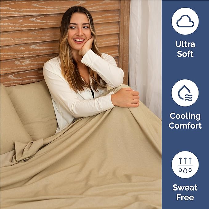 Full 6 Piece Sheet Set - Comfy Breathable & Cooling - Ultra Soft Hotel Luxury Bedding Set w/ 8-16 Inch Deep Pockets - 1 Flat & 1 Fitted Sheet & 4 Pillowcases - Wrinkle Free & Easy Care - Heathered Tan