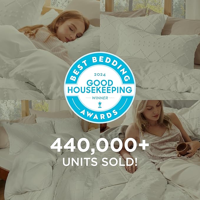 Bedsure Boho Duvet Cover Queen Size - White Breathable & Soft Boho Bedding, Machine Washable Comforter Cover for All Seasons, Includes 1 Duvet Cover 90"x90" with 2 Pillow Shams & Zipper Closure