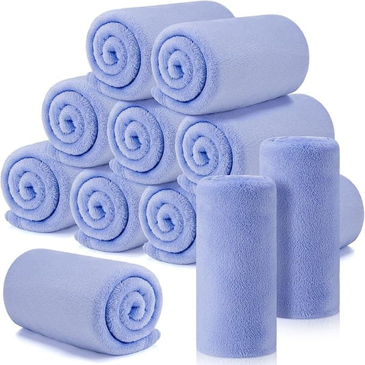 Tinideya 12 Pcs Flannel Fleece Throw Blanket Bulk 50 x 60 Inch Soft Fleece Blanket Warm Throw Blankets Coral Blankets for Couch Sofa Home Wedding Gifts Season (Blue Purple)