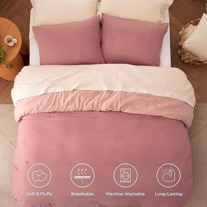 Bedsure Twin/Twin XL Comforter Set, Pink Clay Soft Prewashed Bedding for All Seasons, 2 Pieces GentleSoft™ Bed Set, 1 Lightweight Comforter (68"x88") and 1 Pillowcase (20"x26")
