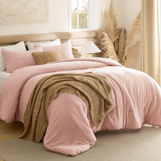 Bedsure California King Comforter Set, Blush Pink Soft Prewashed Bedding for All Seasons, 3 Pieces GentleSoft™ Bed Set, 1 Lightweight Comforter (104"x96") and 2 Pillowcases (20"x36")