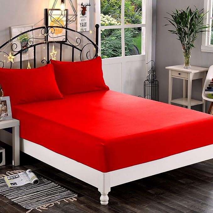 Elegant Comfort 1500 Premium Hotel Quality 1-Piece Fitted Sheet, Softest Quality Microfiber - Deep Pocket up to 16 inch, Wrinkle and Fade Resistant, Full, Red