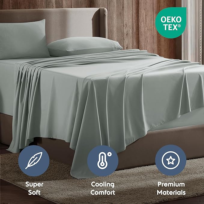Nestl King Sheet Set - Luxury 1800 Ultra-Soft Microfiber King Bed Sheets - Double Brushed - Deep Pockets - Easy Fit - 4 Piece Set - Bedding Sheets & Pillowcases (King, Sage Green)
