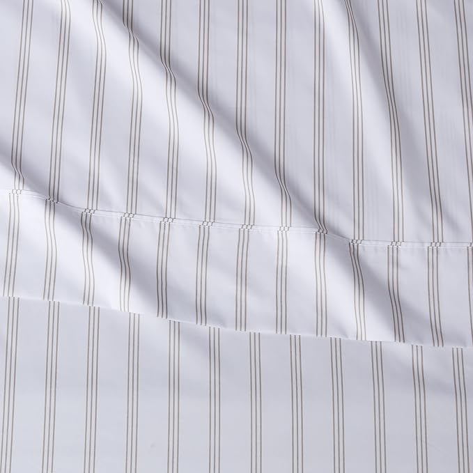 Amazon Basics Lightweight Breathable Brushed Microfiber 4-Piece Bed Sheet Set,Wrinkle Resistant with 14-Inch Deep Pockets,Queen,Taupe Stripe,(Pack of 4)