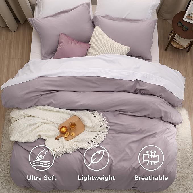 Bedsure Dusty Purple Duvet Cover King Size - 3 Pieces Prewashed Cotton-Like Extra Soft Bedding Set, Includes 1 Duvet Cover 104x90 Inches with Zipper Closure & 2 Pillow Shams, Comforter Not Included
