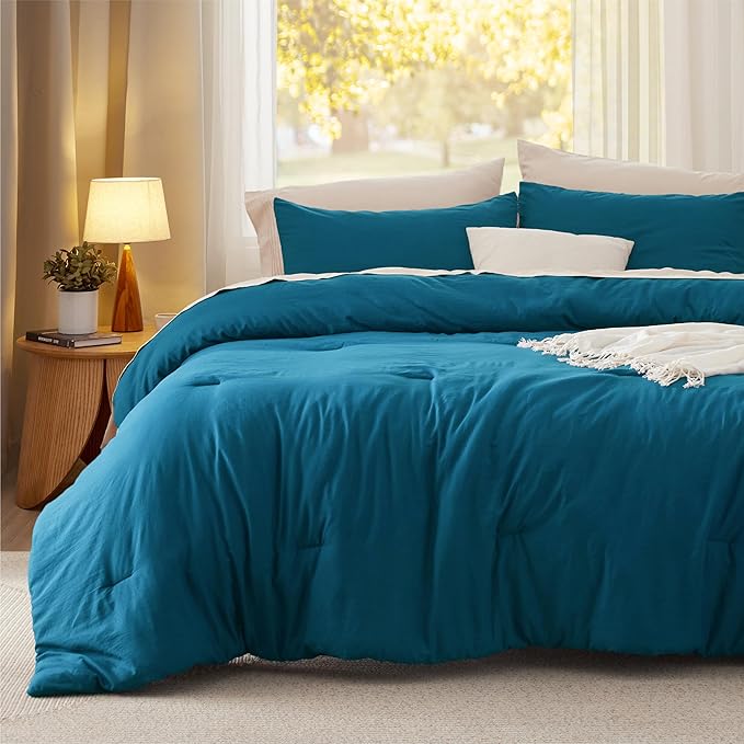 Bedsure King Comforter Set, Teal Soft Prewashed Bedding for All Seasons, 3 Pieces GentleSoft™ Bed Set, 1 Lightweight Comforter (104"x90") and 2 Pillowcases (20"x36")