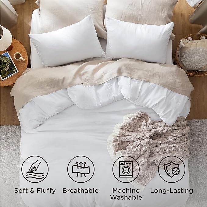 Bedsure King Comforter Set, White Soft Prewashed Bedding for All Seasons, 3 Pieces GentleSoft™ Bed Set, 1 Lightweight Comforter (104"x90") and 2 Pillowcases (20"x36")