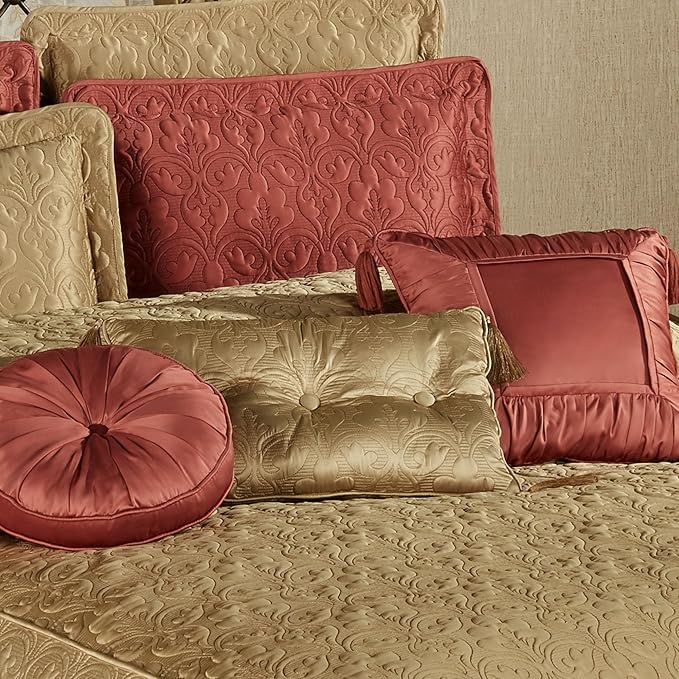 Cambridge Classic Luxury Bedding | Golden Bronze Solid Color Polyester Satin | Elaborate Damask Quilting | 6 Pc Bed Set Includes Fitted Oversized King Bedspread, 2 King Shams, & 3 Decorative Pillows