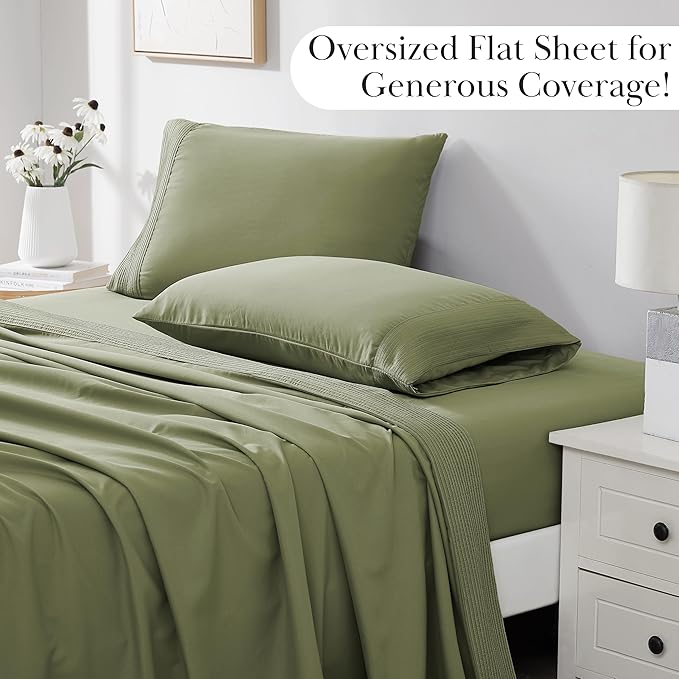 Southshore Fine Living Inc. Split King Bed Sheets 5-Piece Set | 21" Extra Deep Pocket with 2 Pillowcases | Hotel Luxury Quality | Easy Care Shrinkage Free Bedsheet | Microfiber Bedsheets | Sage Green