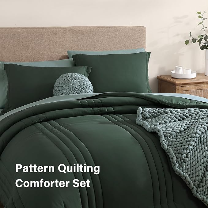 Monbix Full Comforter Set - 7 Pieces Deep Forest Bed in a Bag Full Size Bedding Sets with Comforters, All Seasons Comforter with Sheets, Pillowcases & Shams