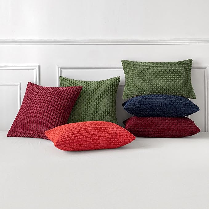 MIULEE Pack of 2 Decorative Lumbar Throw Pillow Covers 12x20 Inch Soft Boho Striped Textured Corduroy Pillow Covers Modern Farmhouse Home Decor for Couch Bed Sofa Living Room Moss Green