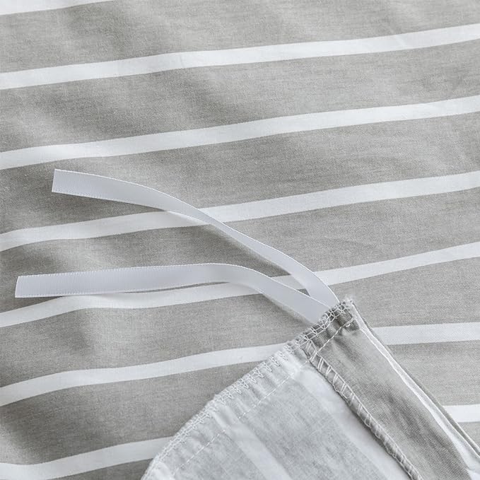 JELLYMONI Twin Duvet Cover Set, Cotton Duvet Cover 2 Pieces with Zipper Closure, 1 Duvet Cover and 1 Pillowcase(Gray with White Striped)