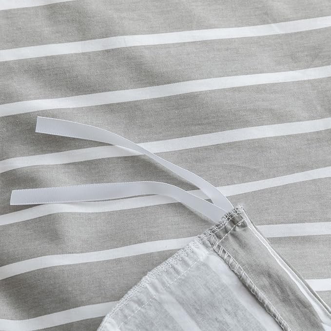 JELLYMONI Queen Duvet Cover Set, Cotton Duvet Cover 3 Pieces with Zipper Closure, 1 Duvet Cover and 2 Pillowcases(Gray with White Striped)