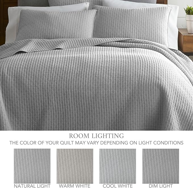 Levtex Home Cross Stitch Reversible Full/Queen Quilt Set (88x92in) and 2 Pillow Shams (26x20in) - Stitch Texture - Light Grey - Cotton Full/Queen Size Quilt Bedding Set - Lightweight, Soft, Pre-Washed