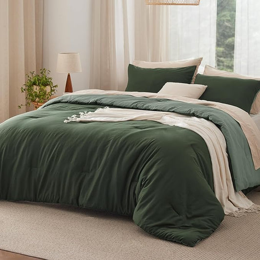 Bedsure King Comforter Set, Dark Olive Green Soft Prewashed Bedding for All Seasons, 3 Pieces GentleSoft™ Bed Set, 1 Lightweight Comforter (104"x90") and 2 Pillowcases (20"x36")