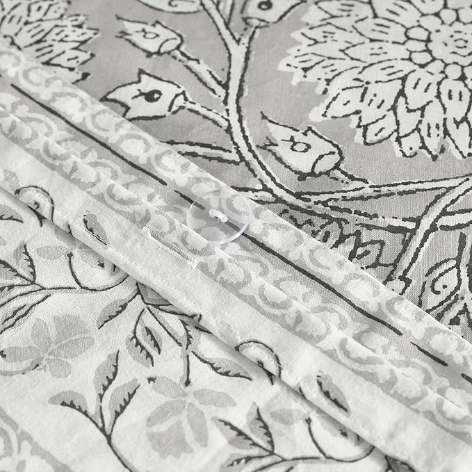 Levtex Home Adare Grey Reversible Twin Duvet Cover Set (68x88in) with 1 Pillowcase (26x20in) - Floral Bedding - Grey and White - 100% Cotton Twin Size Duvet Cover Set - Soft, Pre-Washed