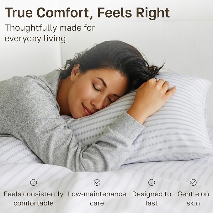 CALIFORNIA DESIGN DEN 5-Star Hotel 600 Thread Count 100% Cotton, Soft & Smooth Queen Sheet Set with Deep Pockets, Quality Beats Egyptian Cotton Claims (Ticking Stripe Grey)