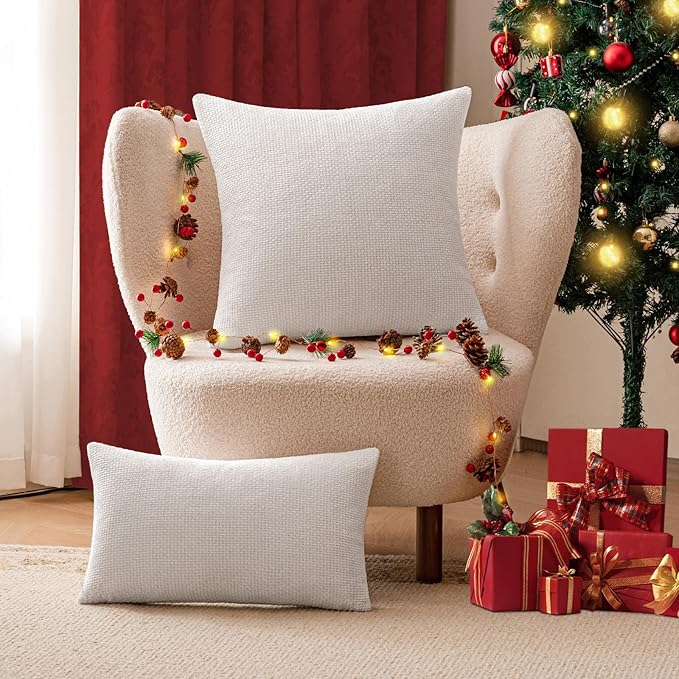 a moment Christmas White Chenille Throw Pillow Covers 22x22 Inch Pack of 2 Modern Decorative Throw Pillow Covers Farmhouse Cross Covers Home Decor for Sofa Bedroom Living Room