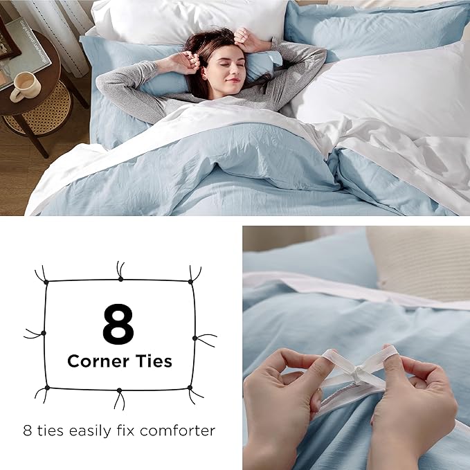 Bedsure Sky Blue Duvet Cover Twin/Twin XL Size - 2 Pieces Prewashed Cotton-Like Polyester Extra Soft Bedding Set, Includes 1 Twin Duvet Cover 68x90 In with Zipper Closure & 1 Pillow Sham, No Comforter