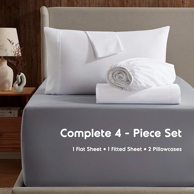 Nestl Queen Sheet Set - Luxury 1800 Ultra-Soft Microfiber Bed Sheets - Double Brushed - Deep Pockets - Easy Fit - 4 Piece Set - Bedding Sheets & Pillowcases (Queen, White)